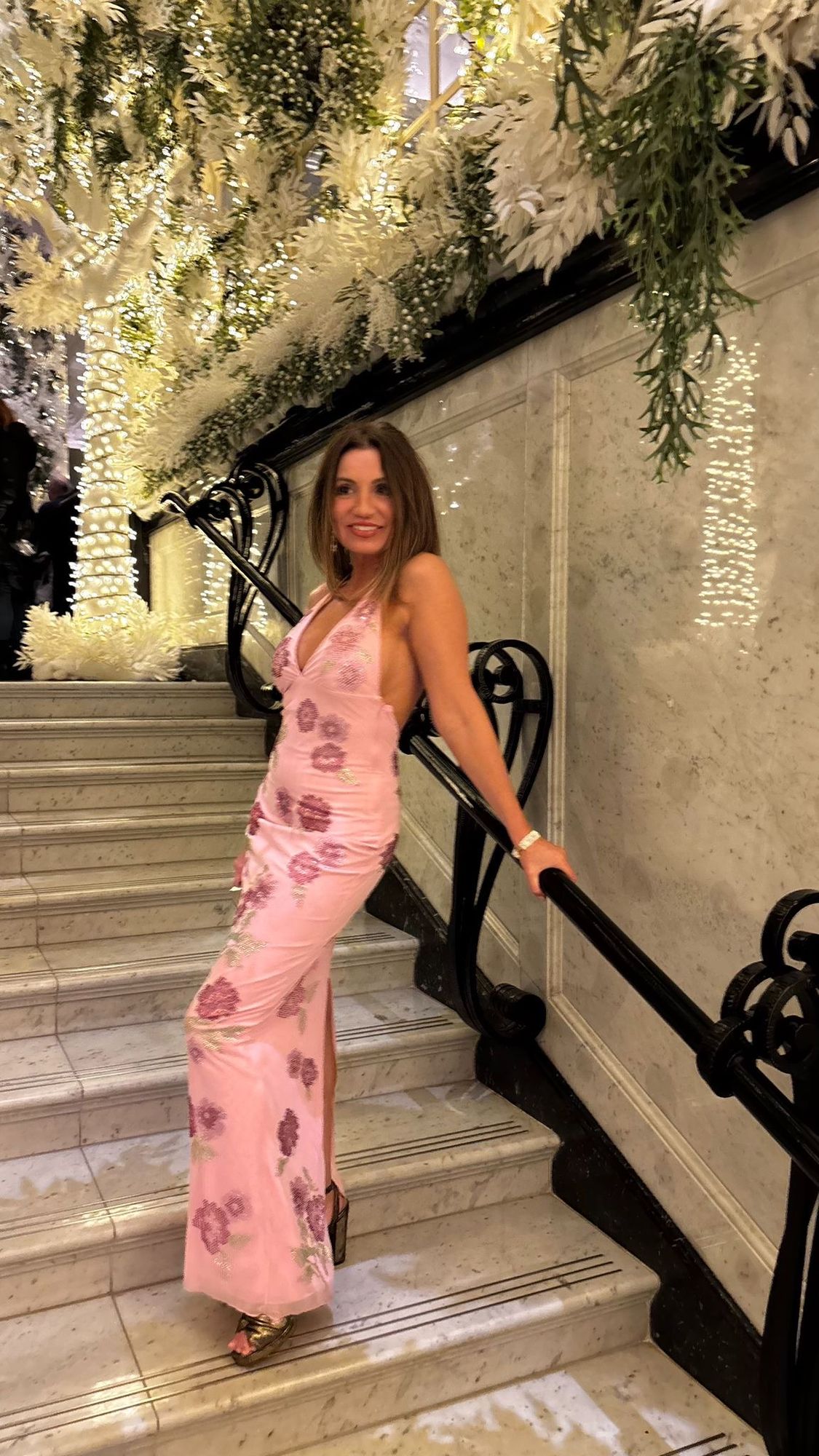 candy pink embroidered cotton halterneck midaxi dress Chiffon Halterneck Printed Midaxi Dress, Pink Floral – Jolie Moi Retail main image 0