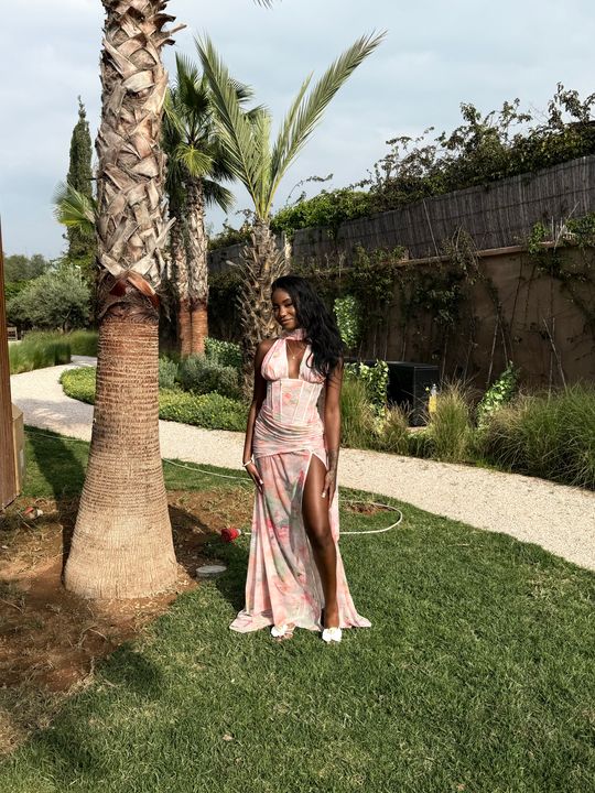 Primrose Premium Embellished Scarf-Detail Maxi Dress in Pink Floral Print |  Oh Polly