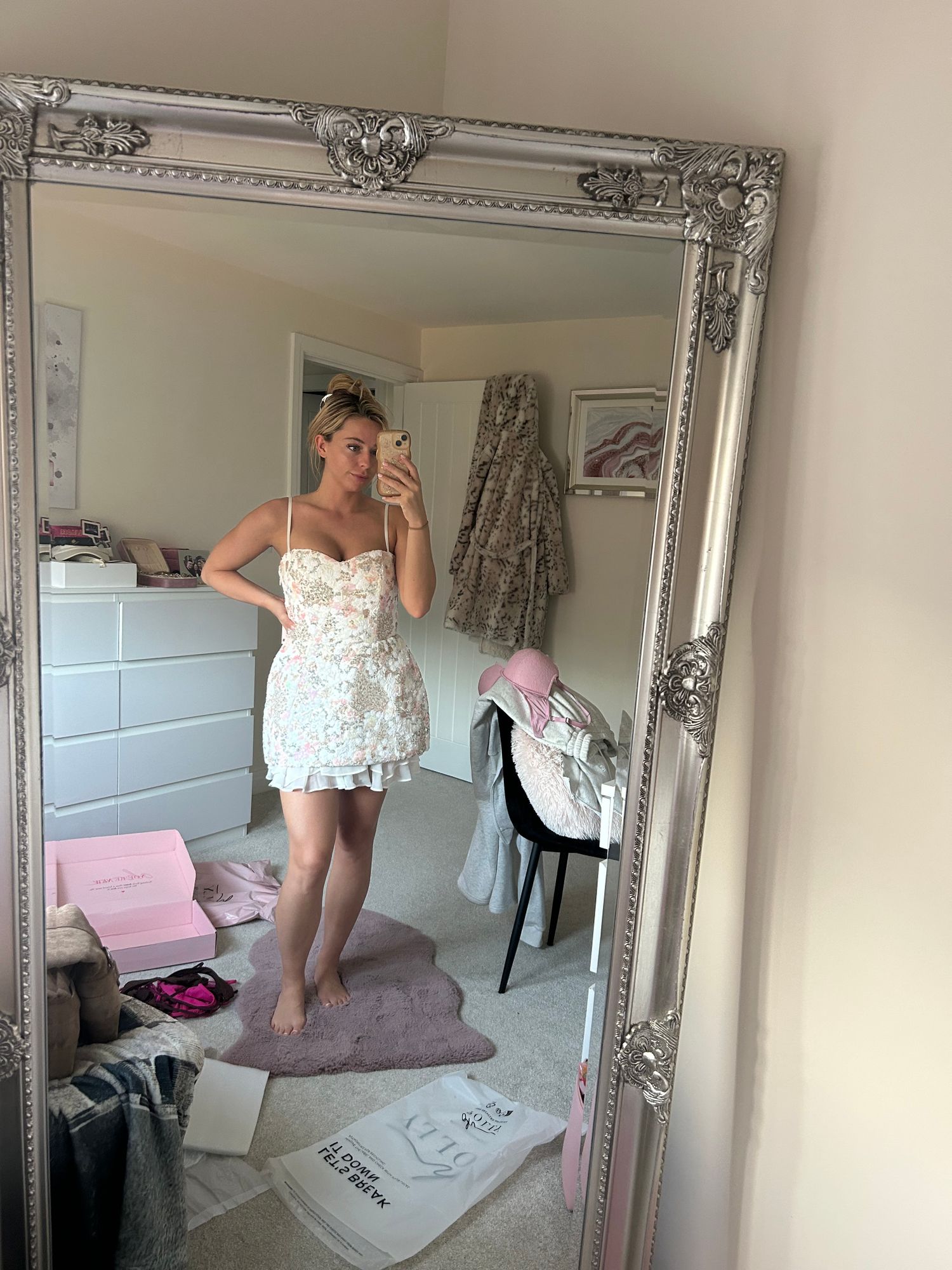 strapless open back dress Aspyn Halter Mini Dress Pink