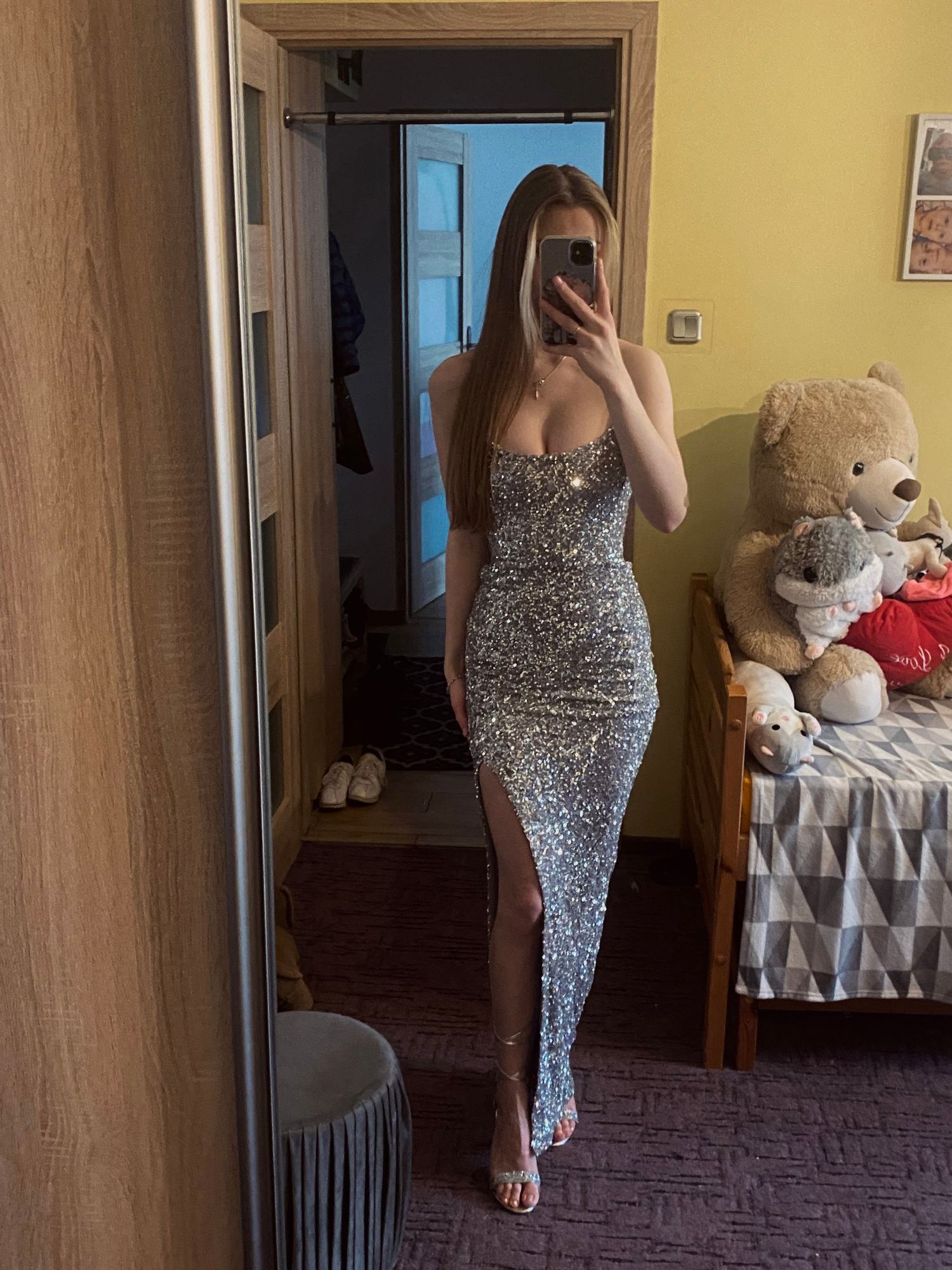Jasella Embellished Corset Gown in Silver | Oh Polly