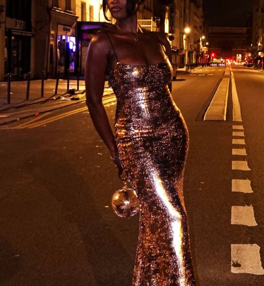 Antea Embellished Straight-Neck Maxi Dress in Black Gold Foil | Oh Polly
