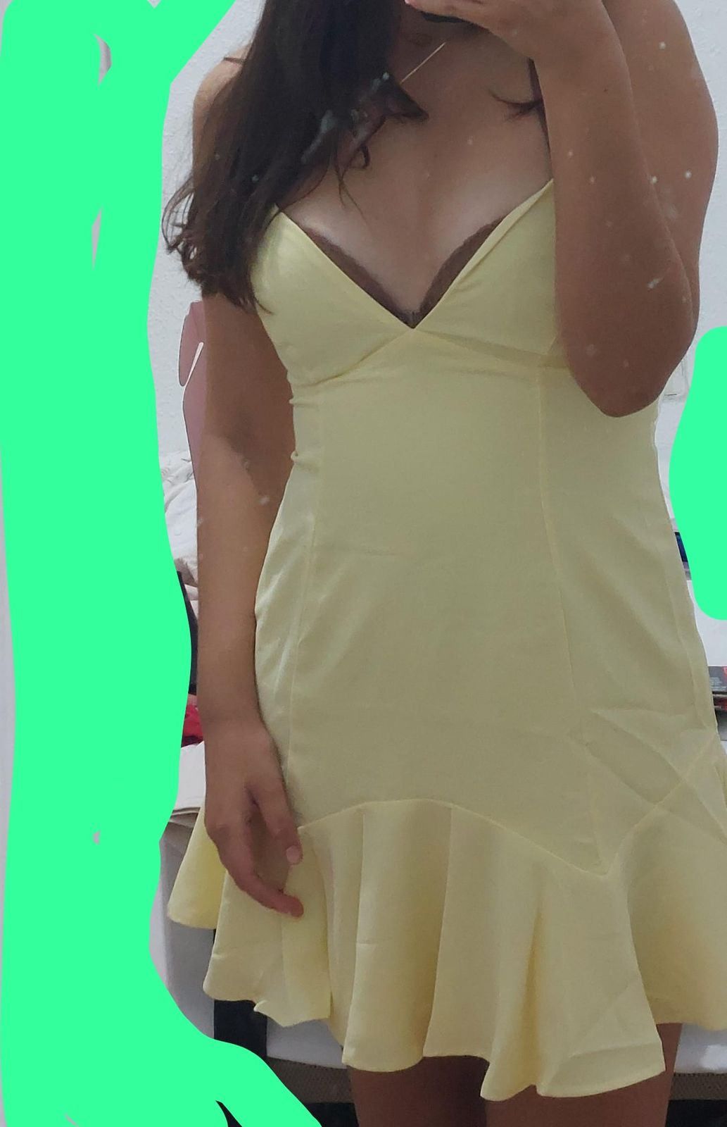 green emerald velvet dress Modal Lace-Trim Bodycon Mini Dress in Pastel Yellow - XXL main image 0