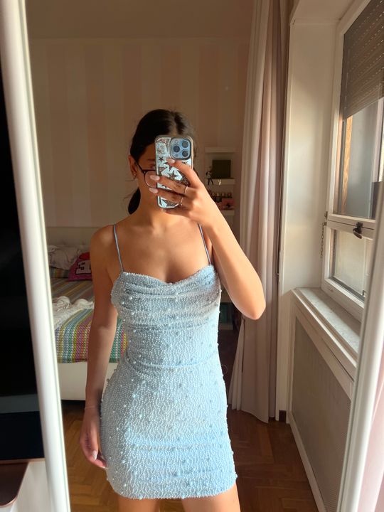 oh polly embellished dress blue Embellished Cowl Neck Maxi Dress in Lavender Blue