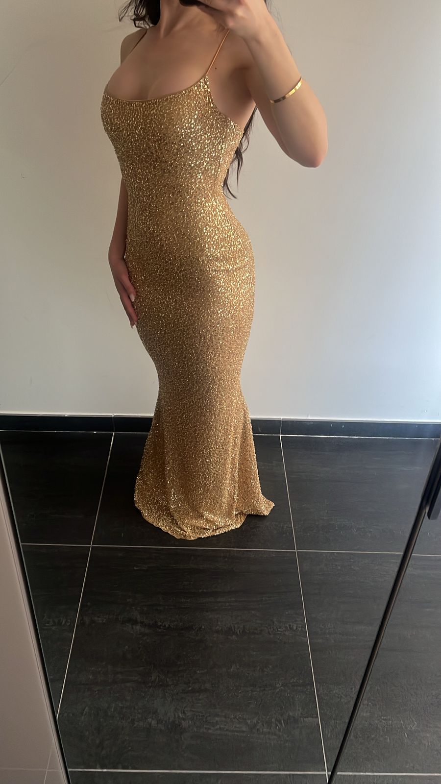 Krystelle Embellished Fishtail Maxi Dress in Gold | Oh Polly