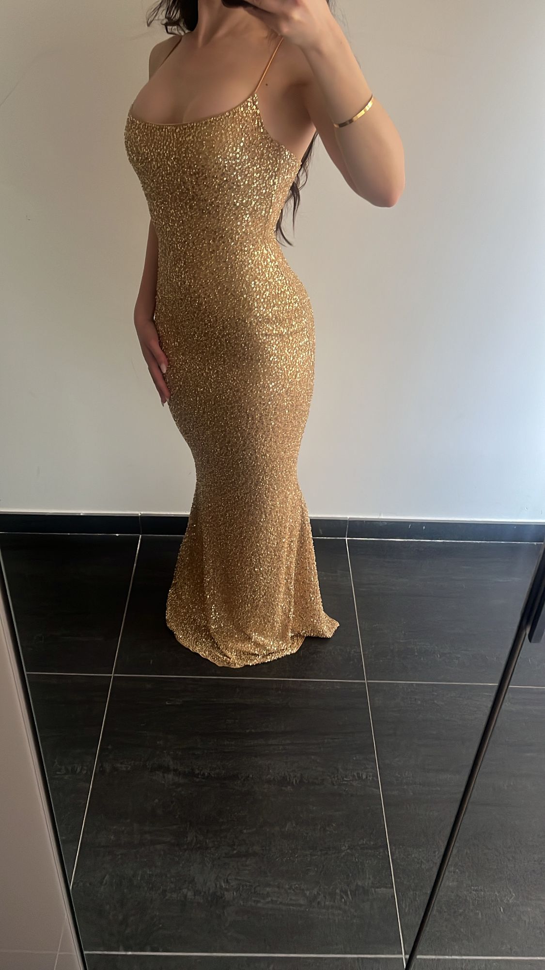 Krystelle Embellished Fishtail Maxi Dress in Gold | Oh Polly