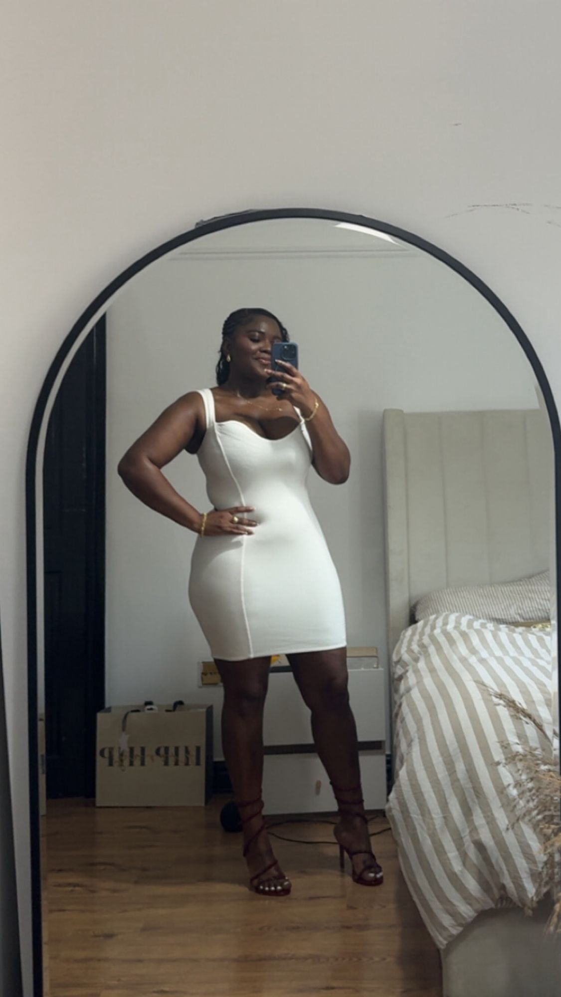 cap sleeve layered a-line mini dress in white Tessuti Fabrics Alessi Bias Dress – The Fold Line main image 1
