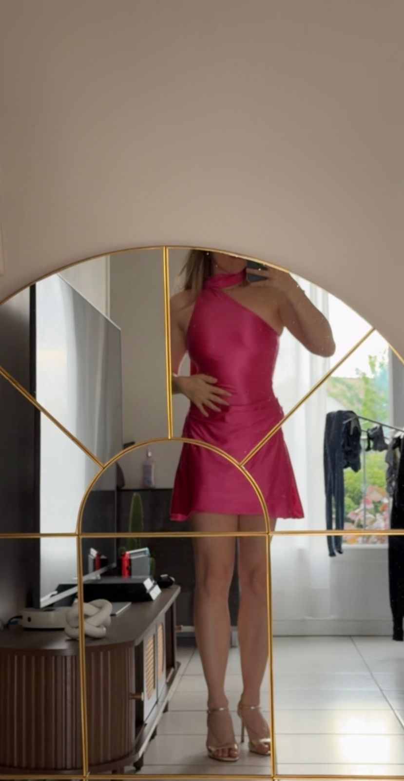 Kiraz Asymmetric Scarf-Detail Mini Dress in Hot Pink | Oh Polly