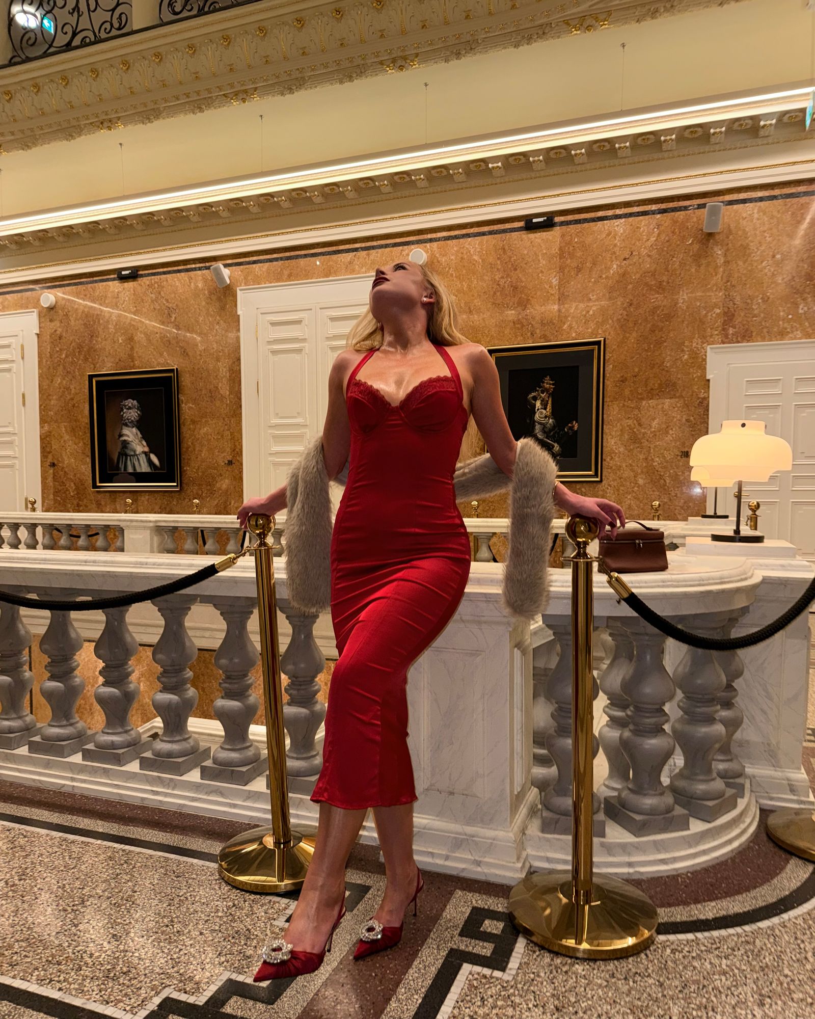 Elyra Lace-Trim Halterneck A-Line Midaxi Dress in True Red | Oh Polly Elyra Lace-Trim Halterneck A-Line Midaxi Dress in True Red | Oh Polly