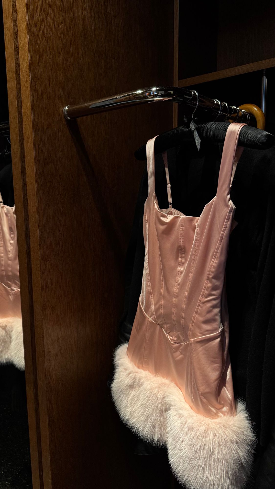 Rixelle Satin Square-Neck Corset Faux-Fur Mini Dress in Blush Pink | Oh  Polly