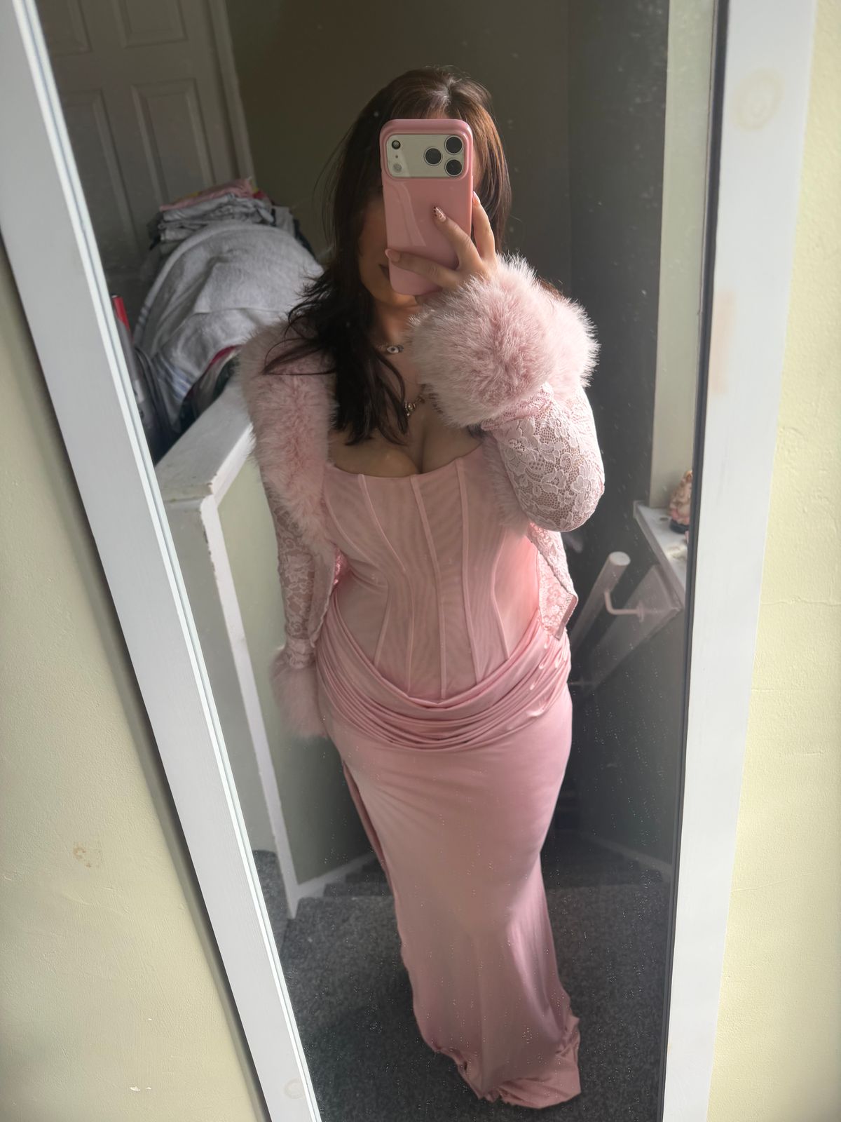 Rosina Premium Mesh Draped Gown in Blush Pink | Oh Polly