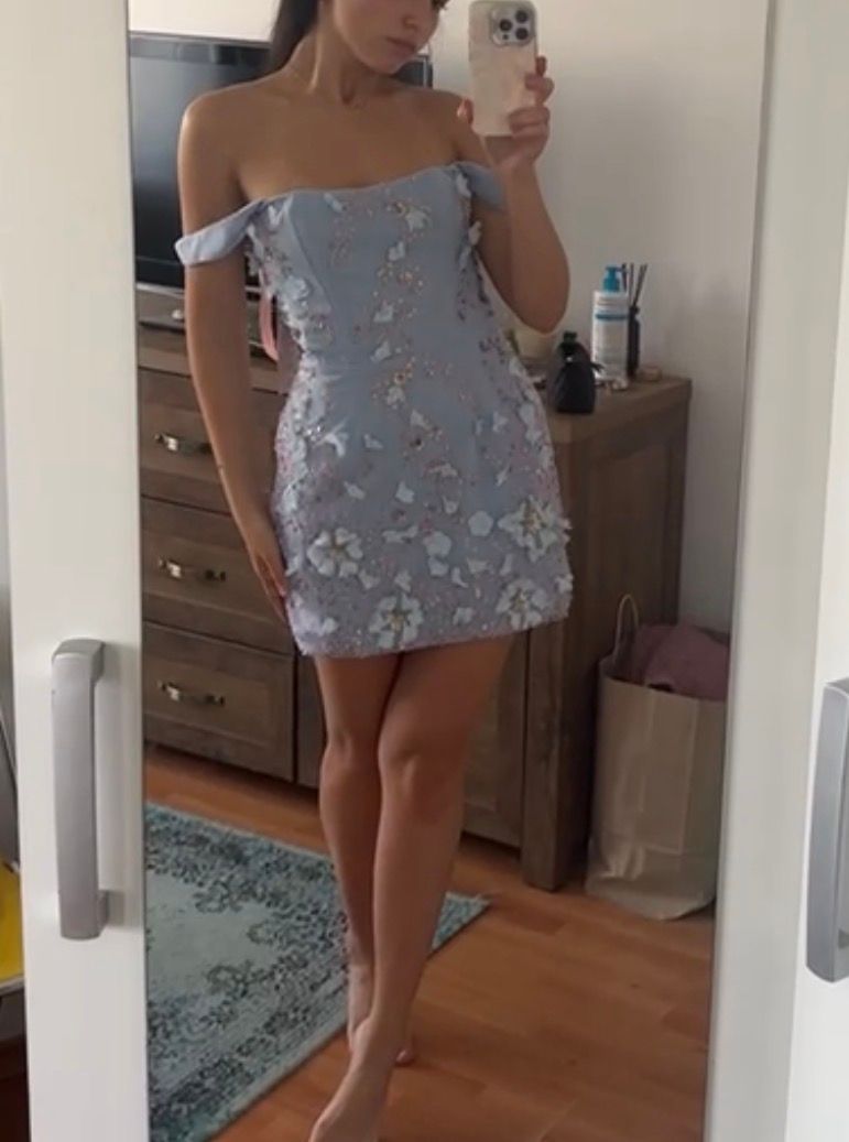 embellished asymmetric corset mini dress in light blue Alejandrea Corset Mini Dress Blue