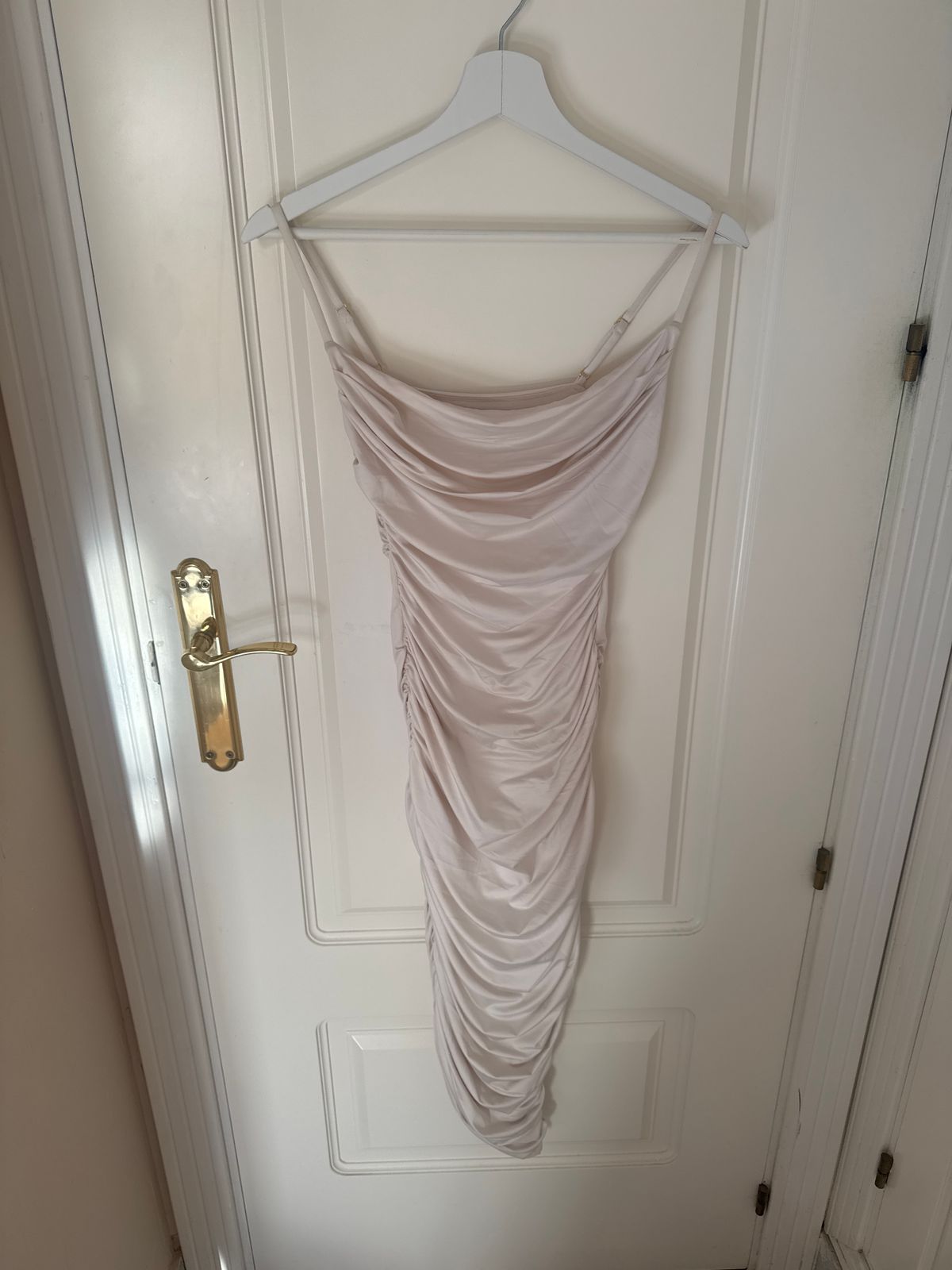 knee length dresses for ladies Metallic Cowl Neck Ruched Sculpting Midi Dress main image 1