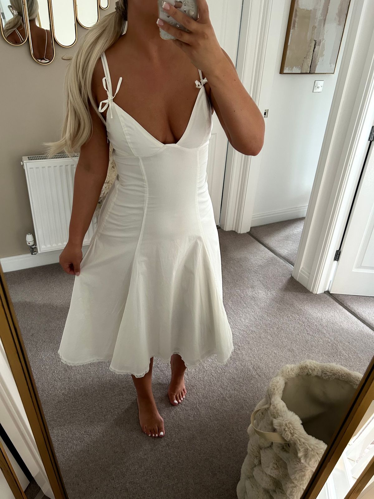 Mallory Bow-Detail Lace-Trim A-Line Midi Dress in Black | Oh Polly