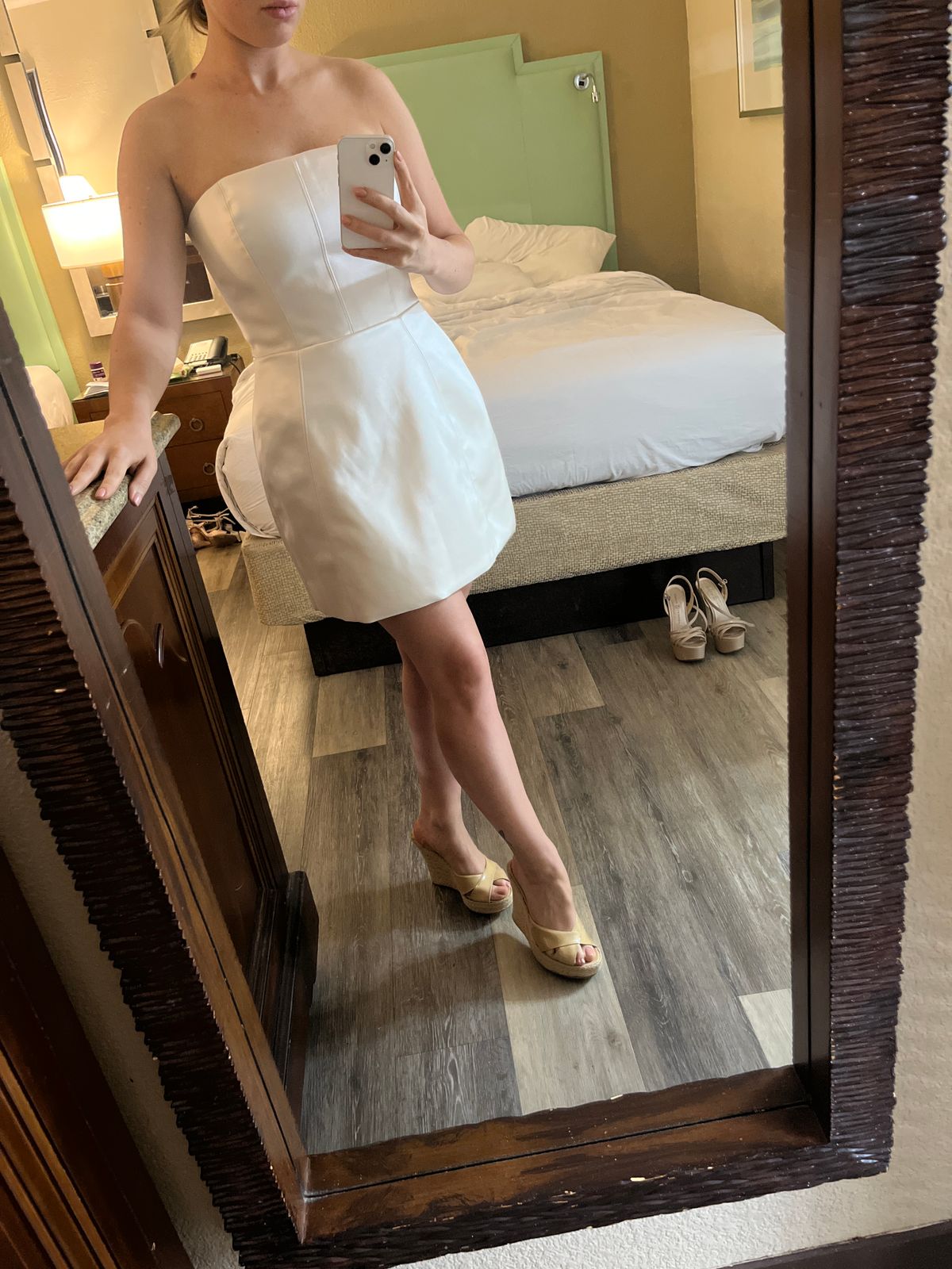 Haisley Bandeau Structured Tulip Mini Dress in Ivory
