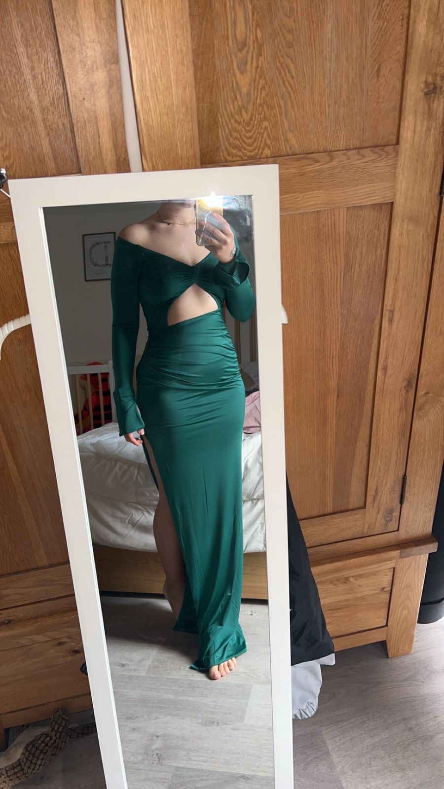 Audra Slinky Jersey Cut Out Maxi Dress in Emerald Green | Oh Polly