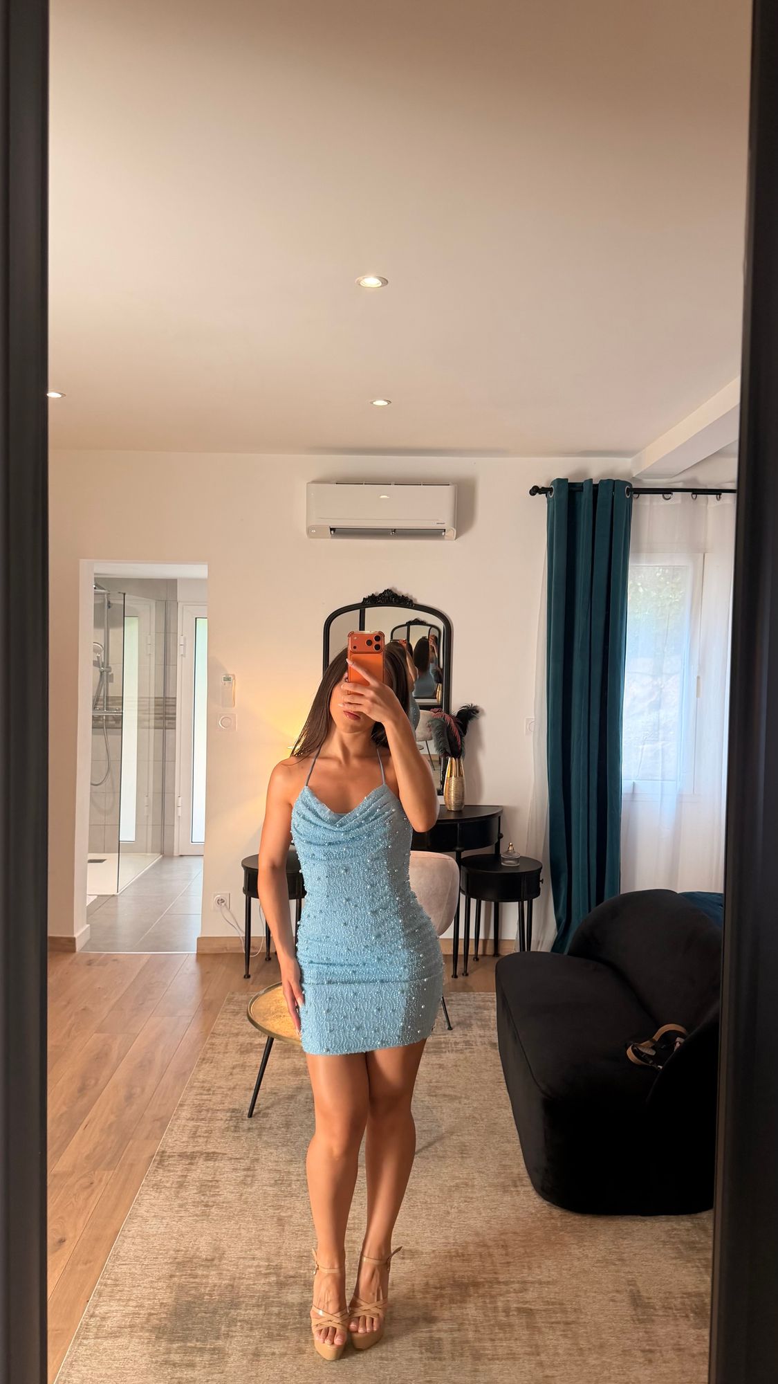 oh polly blue embellished mini dress Marva Embellished Cut-Out Mini Dress in Light Blue