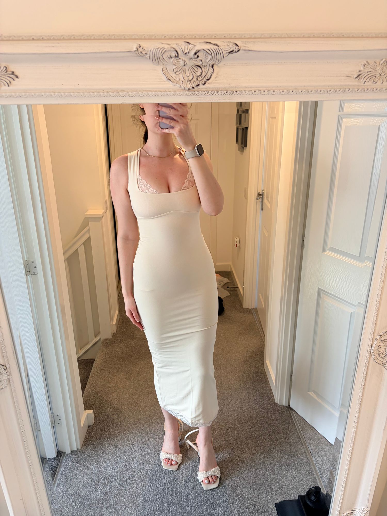 Sorelle Modal Lace-Trim Midaxi Dress in Ivory | Oh Polly