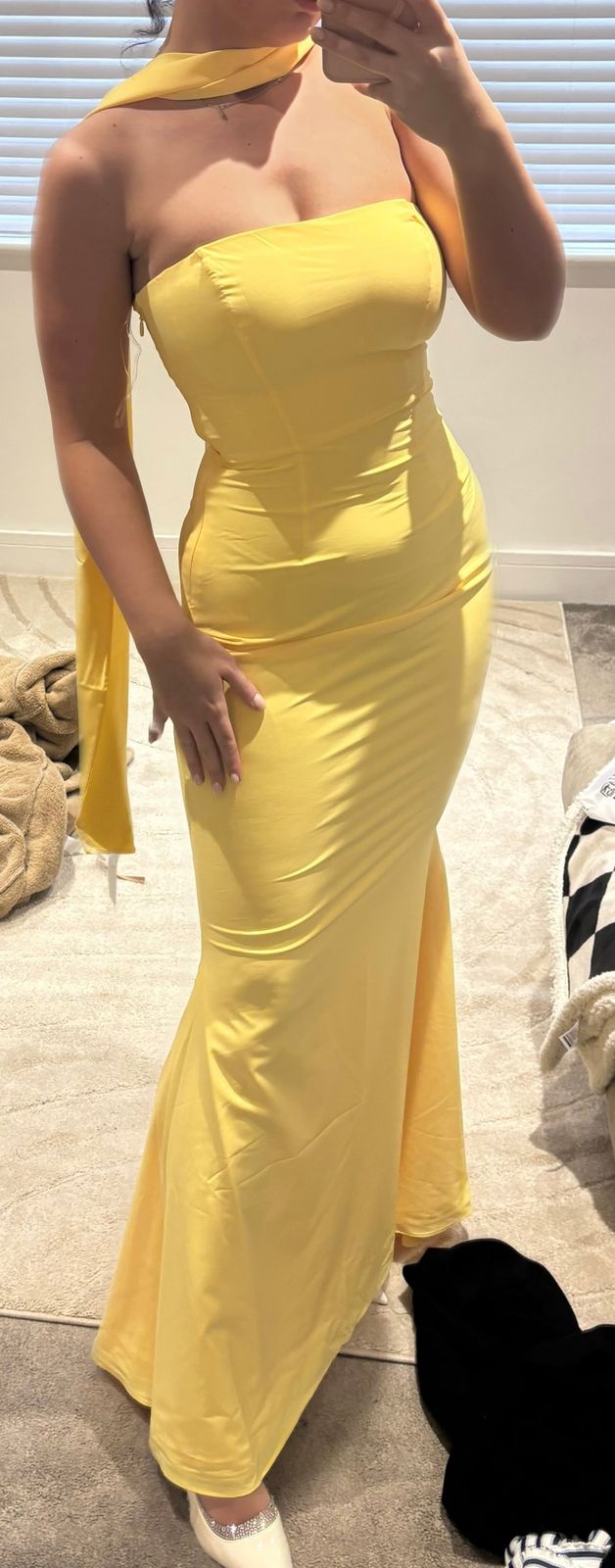 Imogene Scarf-Detail Strapless Gown in Pastel Yellow | Oh Polly Imogene Scarf-Detail Strapless Gown in Pastel Yellow | Oh Polly
