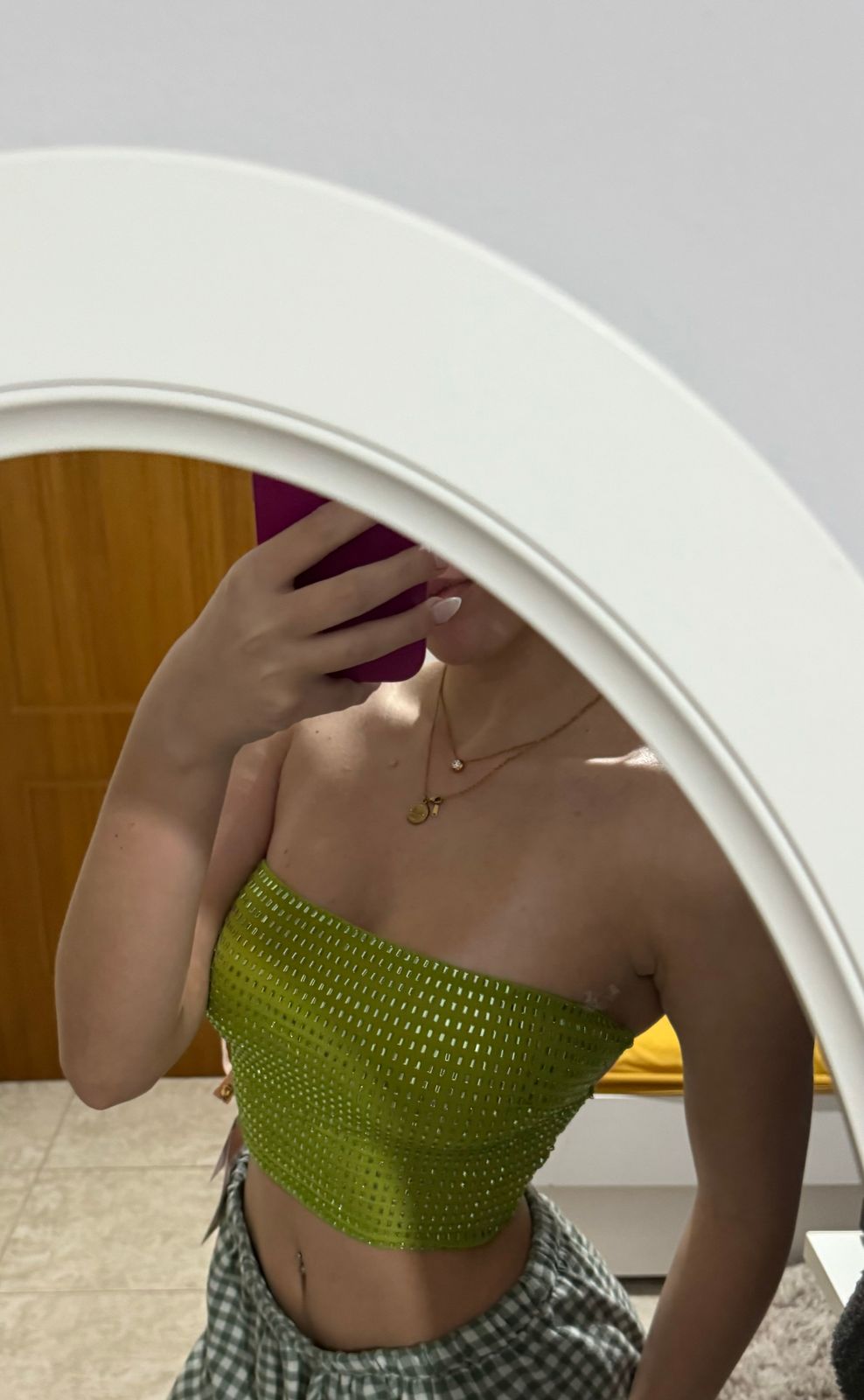 Nanaka Embellished Strap-Detail Top in Pear Green | Oh Polly