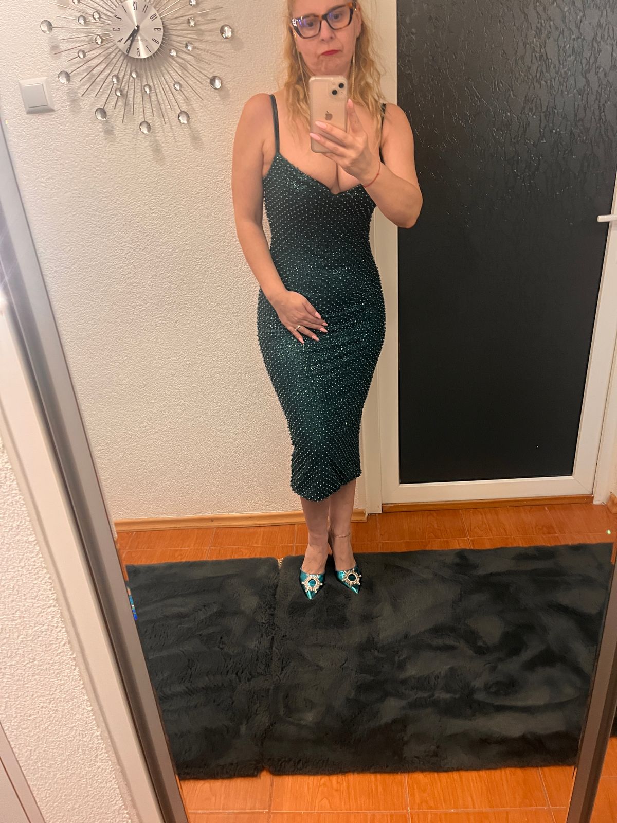 Eisley Embellished Sweetheart-Neck Midi Dress in Teal Green | Oh Polly
