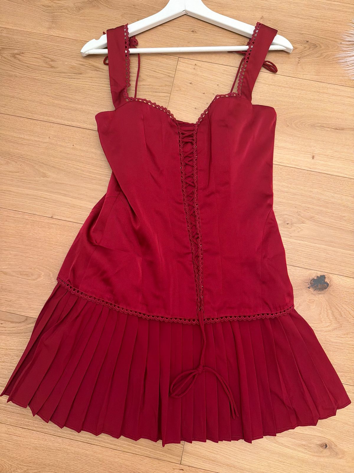 Evangeline Bow-Detail Lace-Up Corset Mini Dress in Berry Red | Oh Polly