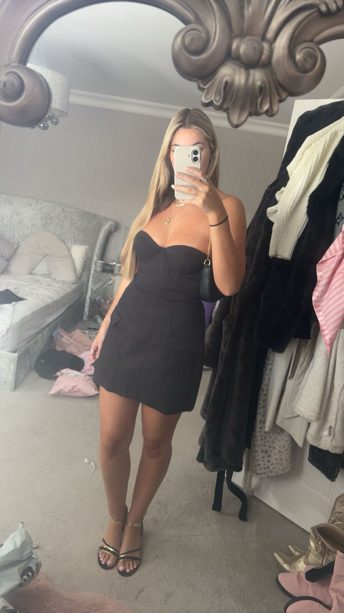 Arta Strapless Structured Tulip Mini Dress in Black | Oh Polly