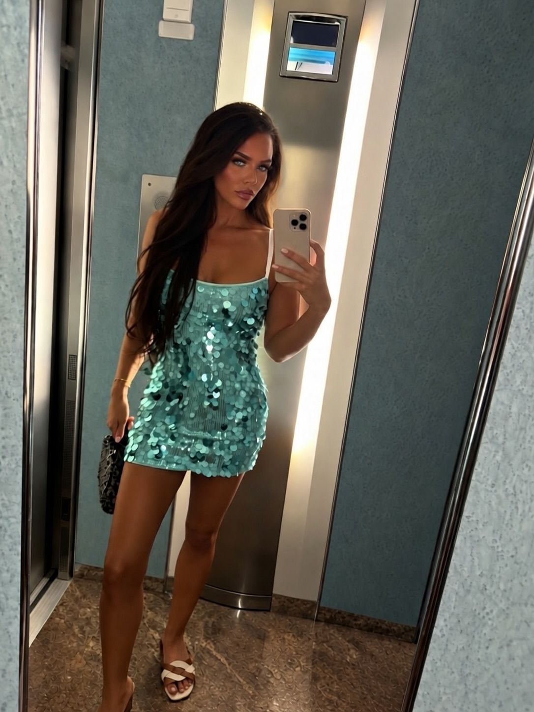oh polly green mini dress Adi Embellished in Seafoam Ribbed knit dress
