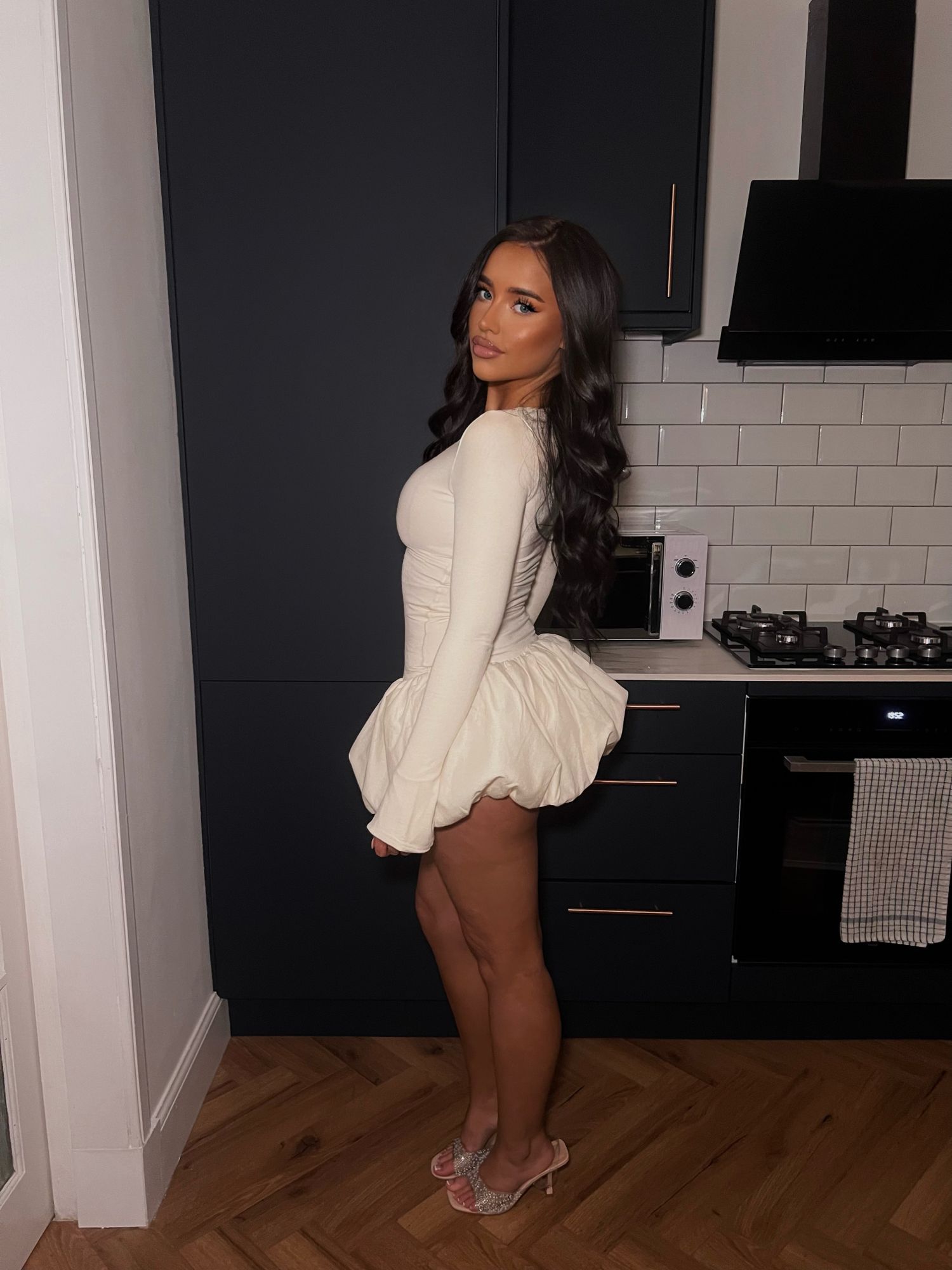 Tallou Modal Drop-Waist Bubble Hem Mini Dress in Ivory | Oh Polly