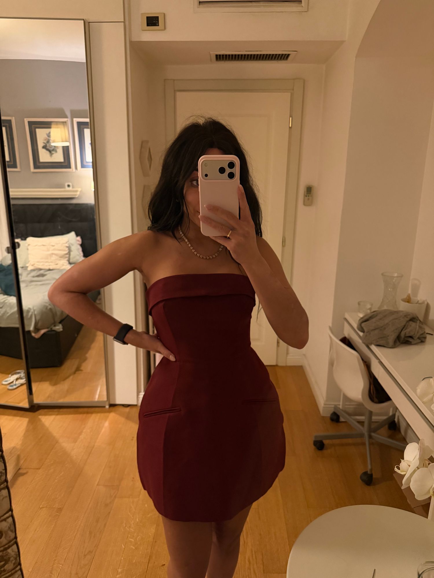 Taia Foldover-Neck Structured Tulip Mini Dress in Camel | Oh Polly Taia Foldover-Neck Structured Tulip Mini Dress in Camel | Oh Polly