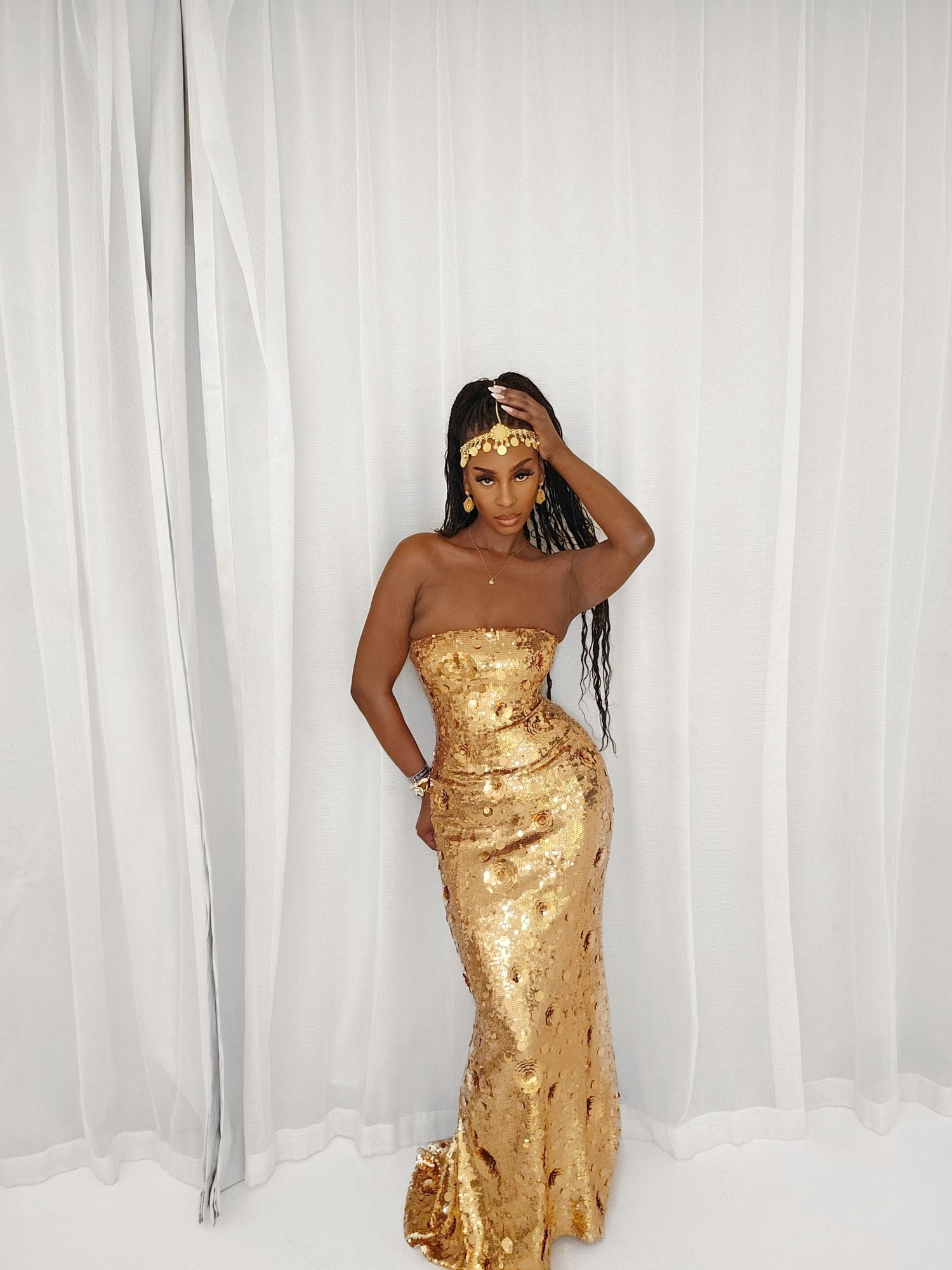 slim fit dress slacks Make It Known Net Dress in Gold Metallic main image 0
