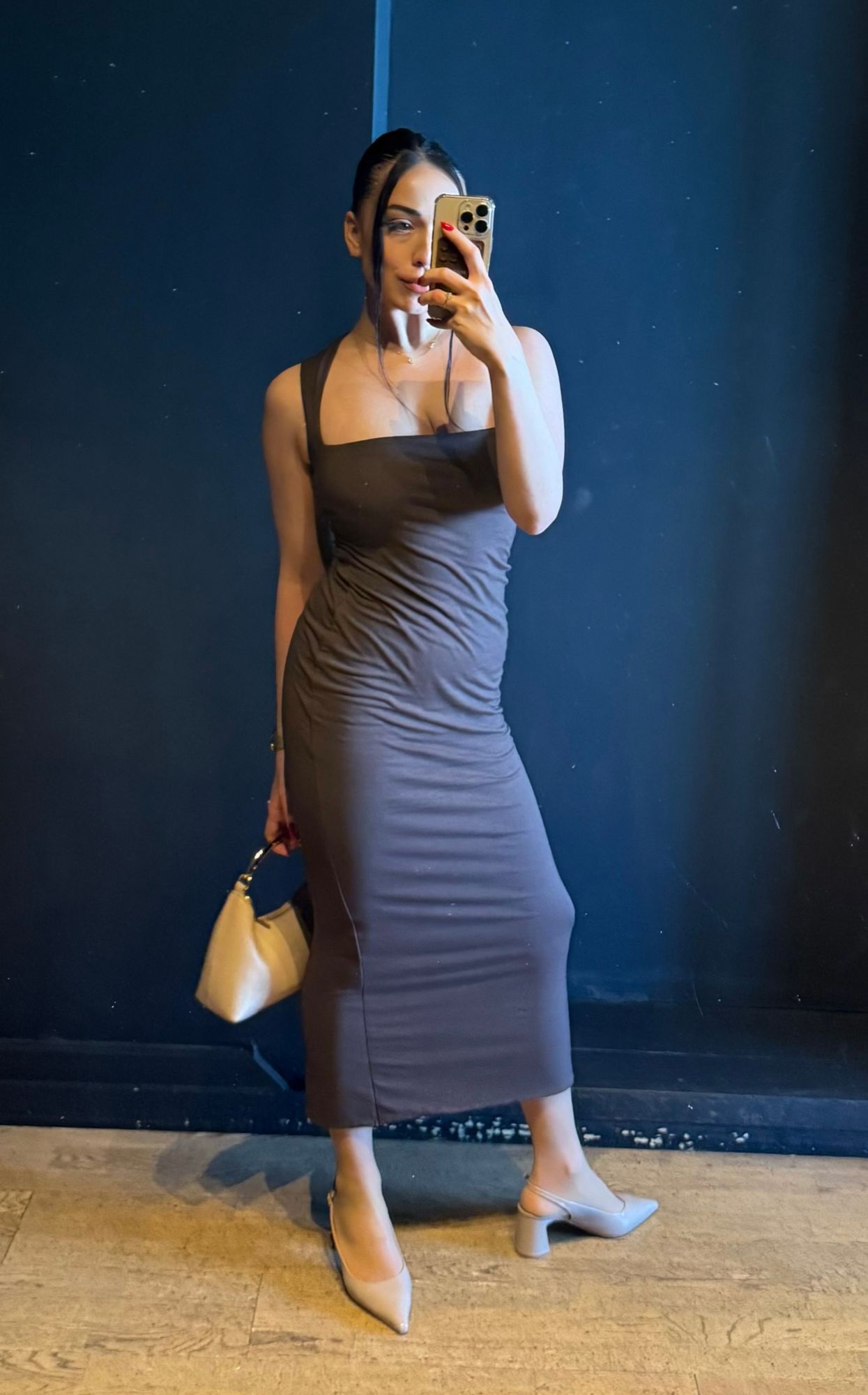 Ainslee Modal Square-Neck Midi Dress in Chocolate Brown | Oh Polly