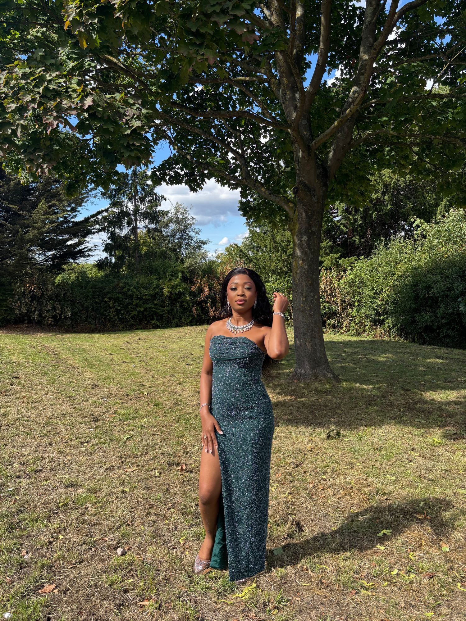 emerald green tube dress La Rochette Embellished Strapless Cowl-Neck Maxi in Variant:XL COTTON DENIM Dress Code | Gray's Cocktail dress Size Bust Waist Hip