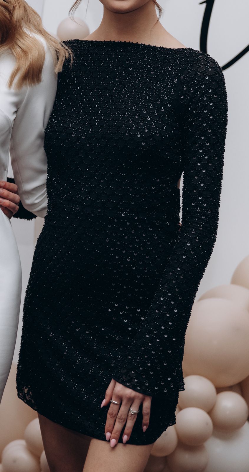 Grazina Embellished Open-Back A-Line Mini Dress in Black | Oh Polly