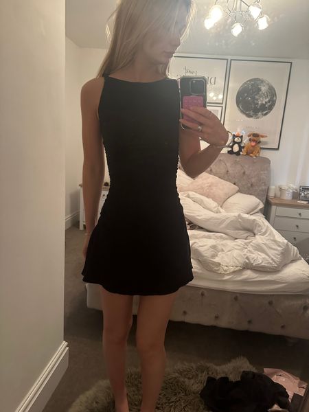 Ruched A-Line Micro Mini Dress in Black