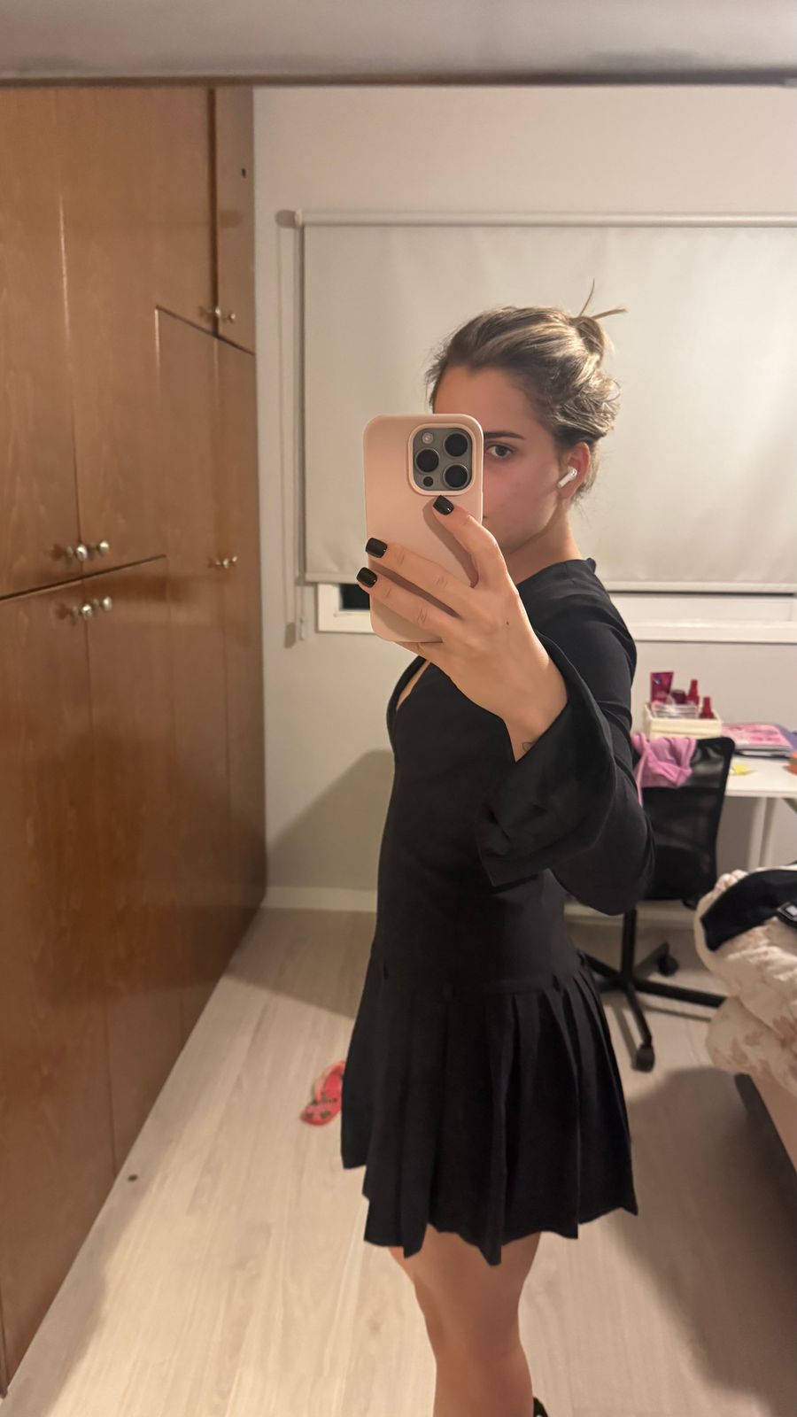 Fiorella Long-Sleeve Pleated Mini Dress in Black | Oh Polly