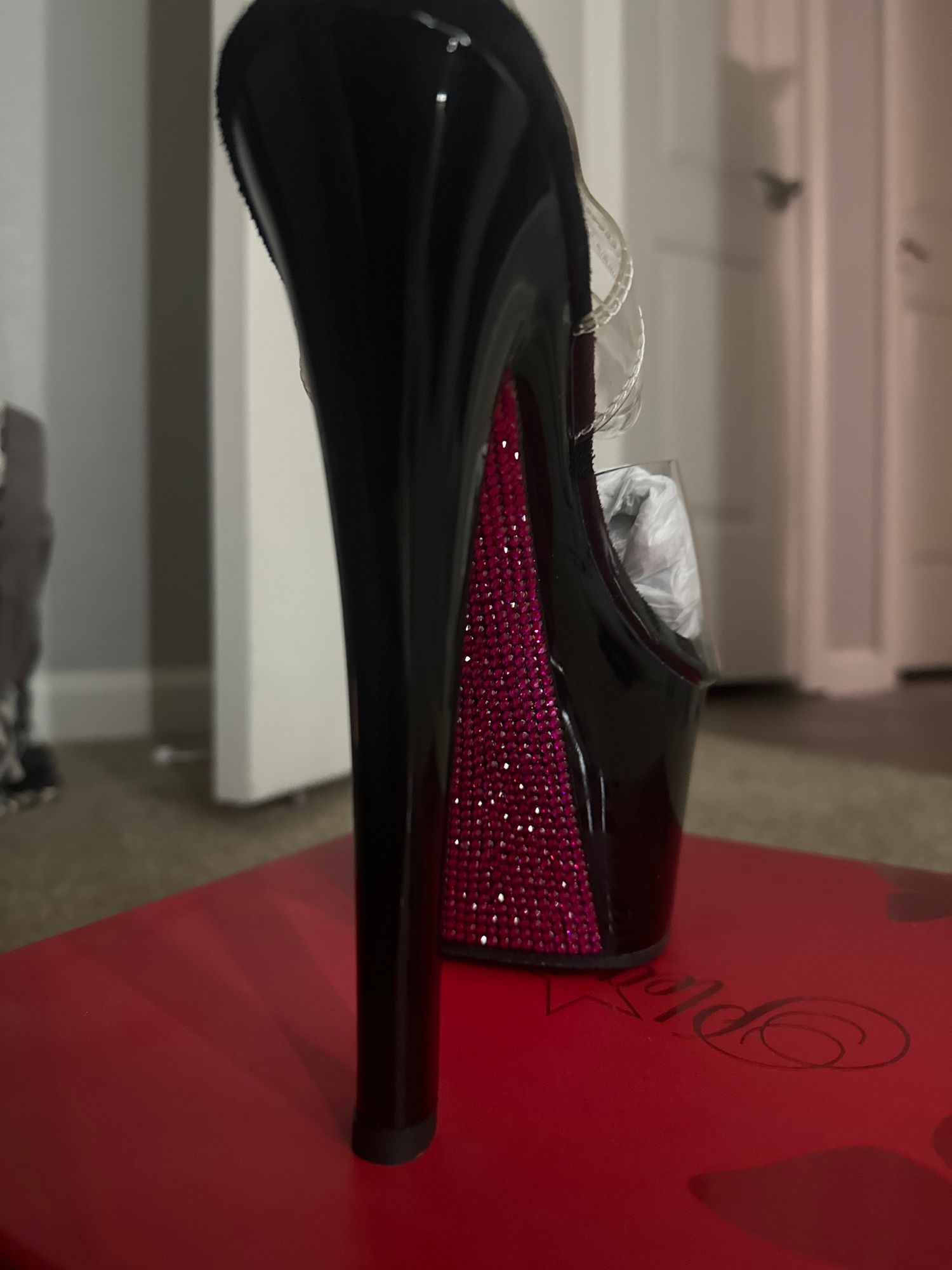 Pleaser | Sky-309CRS, 7 Inch Rhinestones Platform Ankle  Pleaser Sky-308CRS Black Platform Heels with Rhinestones display picture 1