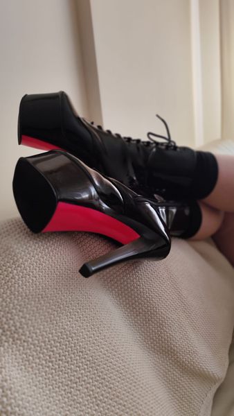 Pleaser SKY-1020 Blk Pat/Blk - Bottines à Talons Hauts Avec Lacets Et Plateforme