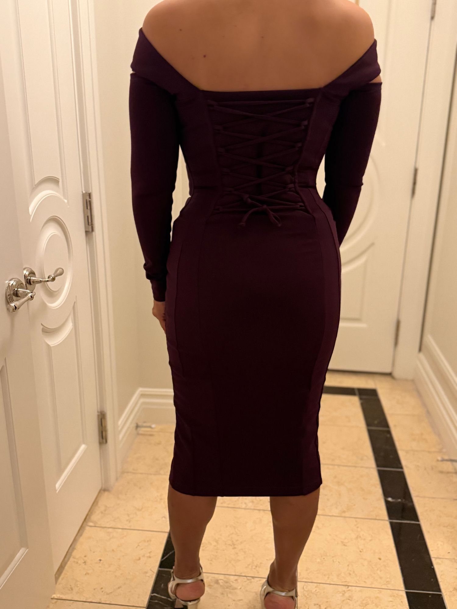 Corsety Off Shoulder Long Sleeve Midi Shapewear Dress - Garnet | TA3