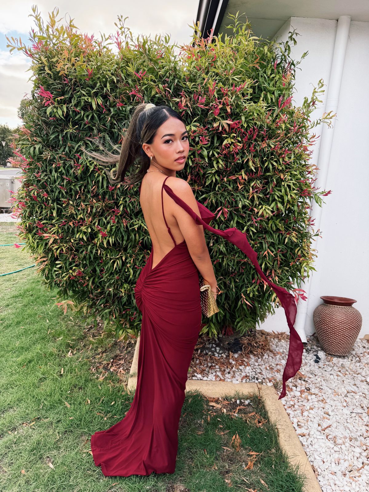 Daniela Ruffle Backless Gown