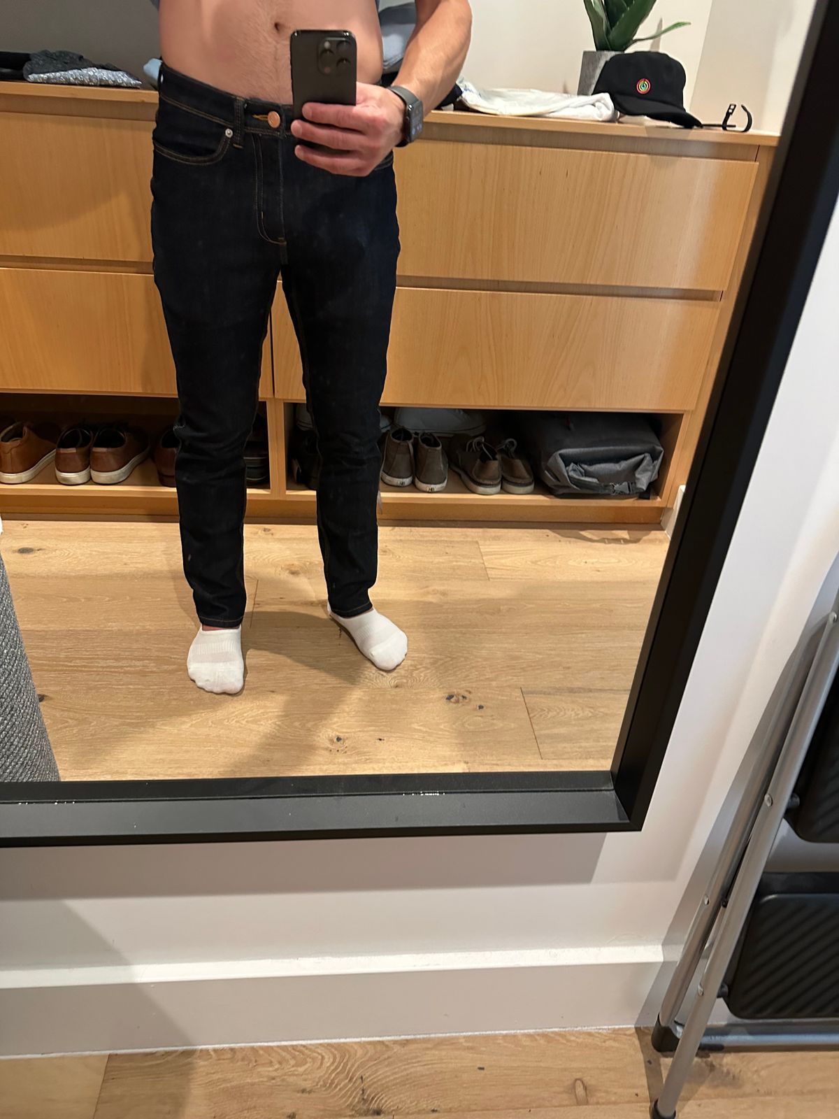 Reddit Denim Shorts Selfie Men's Dark Blue Relaxed Fit Stretch