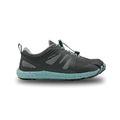 Dark gray and light blue athletic running shoe with mesh ventilation panels, speckled midsole, and cushioned sole, shown in profile view against a white background.