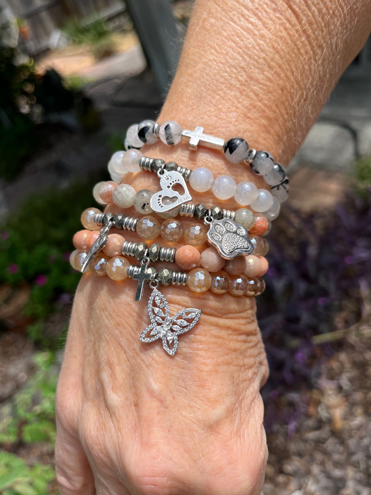 Champagne Agate You Are My Sunshine Gold Charm Bracelet with