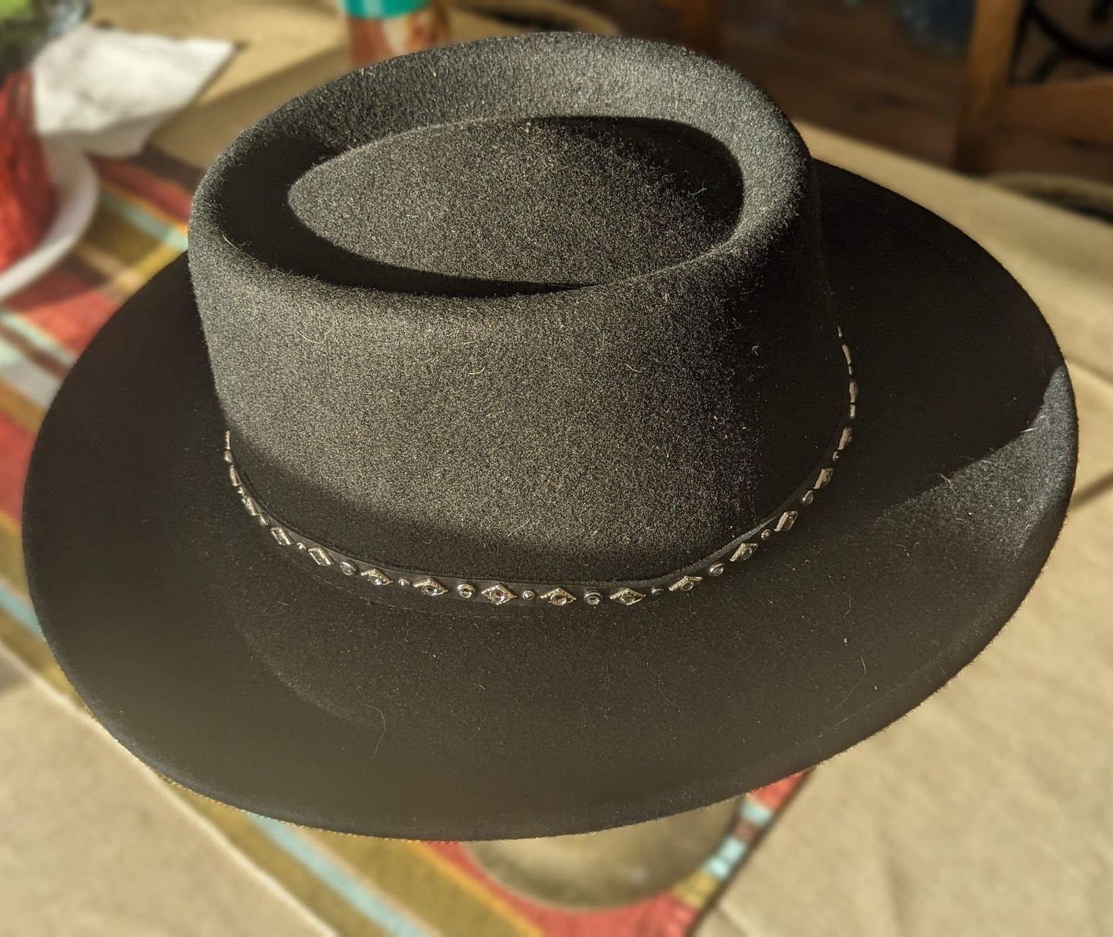 JRW Hand Made Cowboy  Black Green Hat Band 1990s Stetson Black Cowboy Hat | 4X Beaver, Turquoise Band main image 2