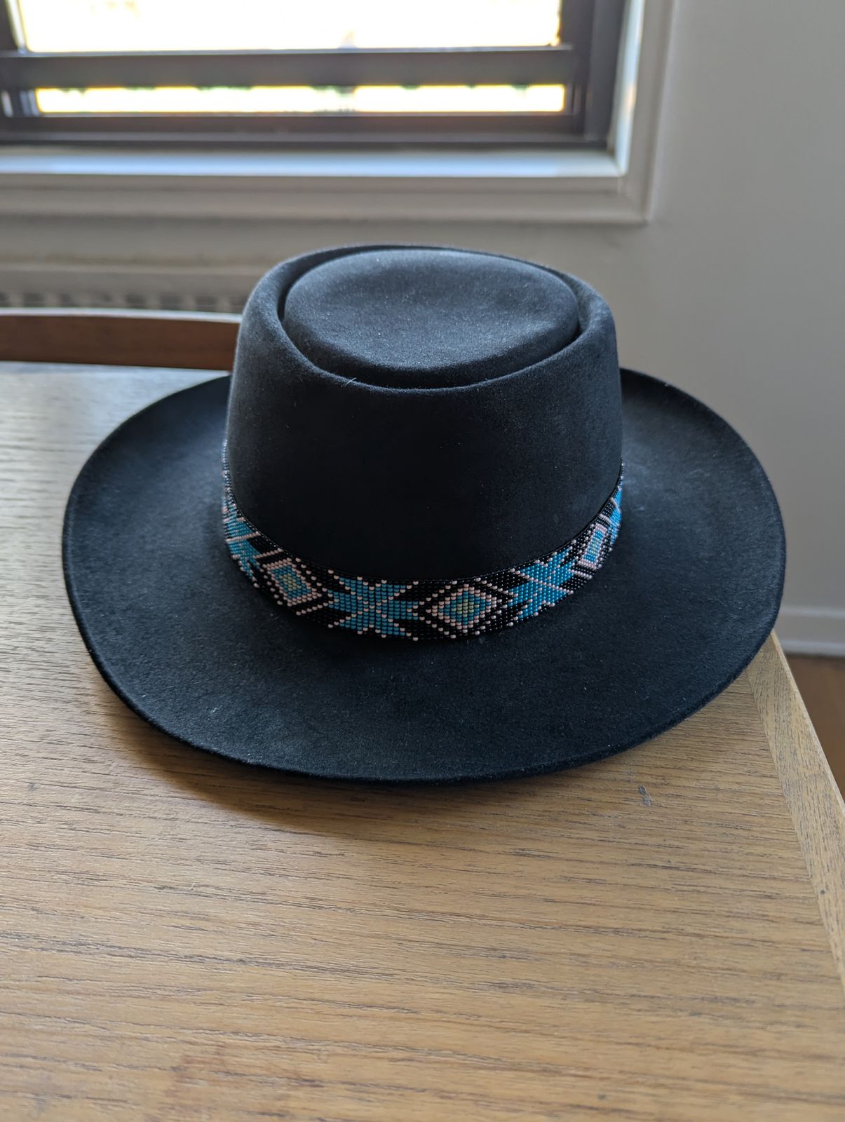 Elegant Black Hat with Silver Rhinestone Beaded Floral Embellishment Band Black Cowboy Hat with Black Rhinestone Flowers – Kalieda  main image 2