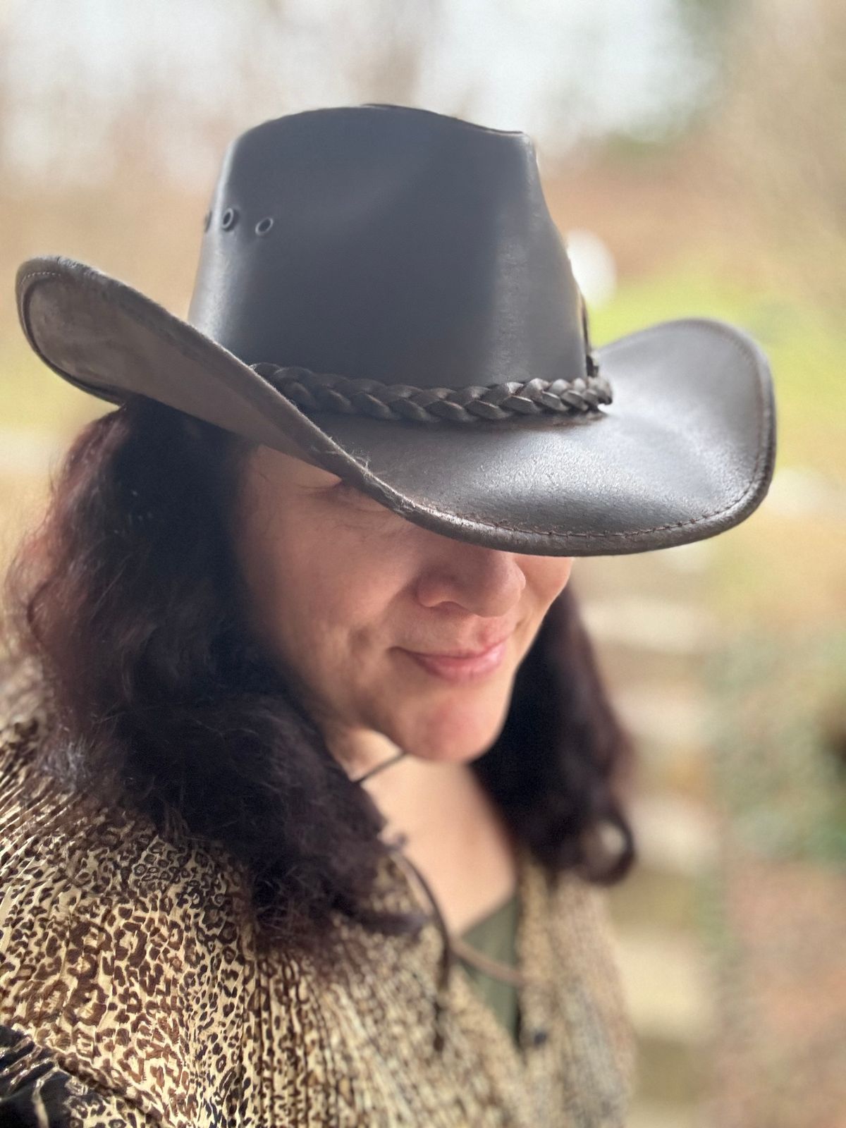 Black genuine Leather cowgirl Hat with Braided Detail women’s Sz L Cowboy Hat Black Cowgirl Hat Mens Western Womens Country  main image 3
