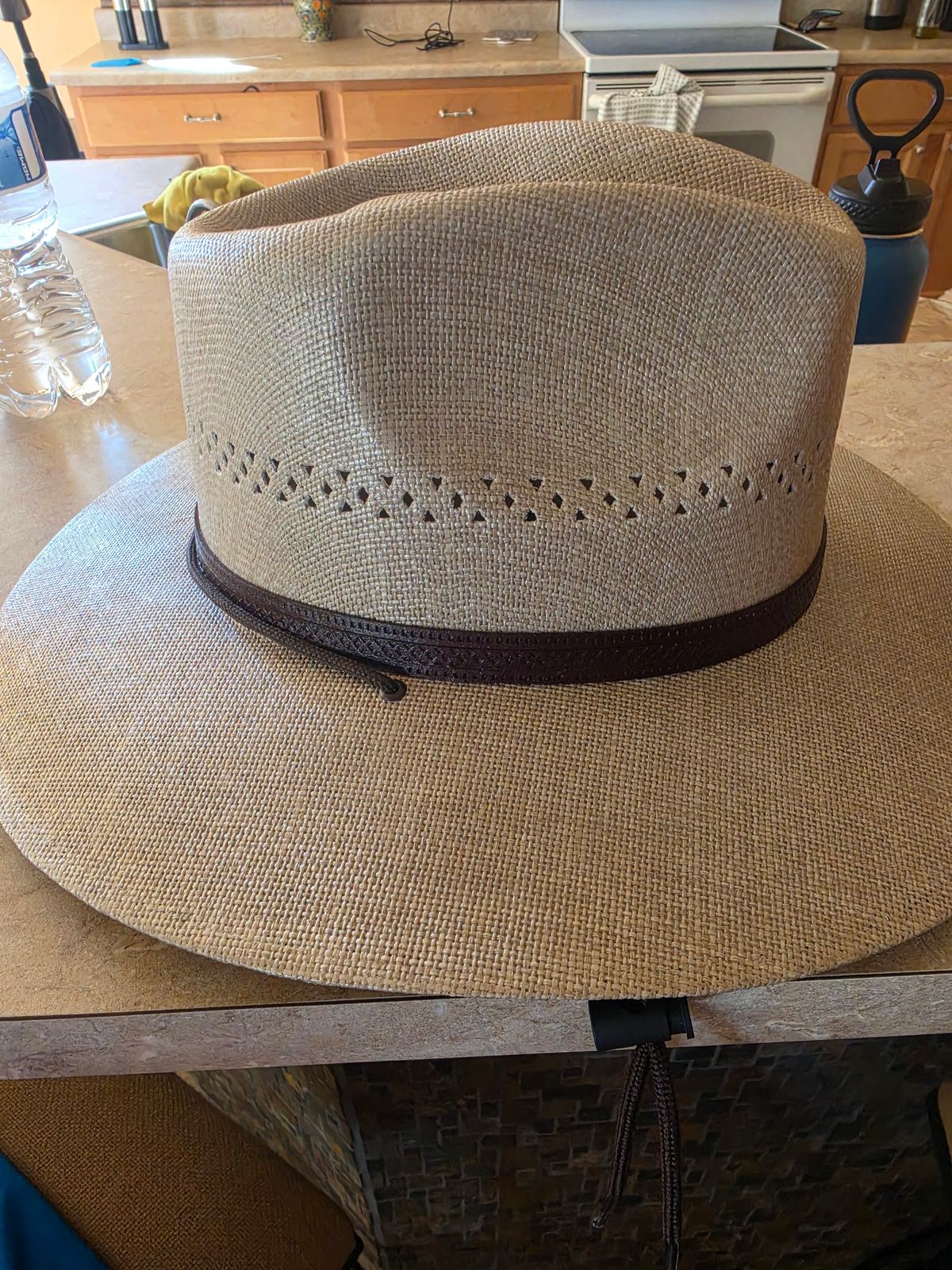 NEW AMERICAN HAT MAKERS light vented sun straw hat barcelona in tan Barcelona | Womens Tan Wide Brim Firm Straw Sun Hat  main image 2