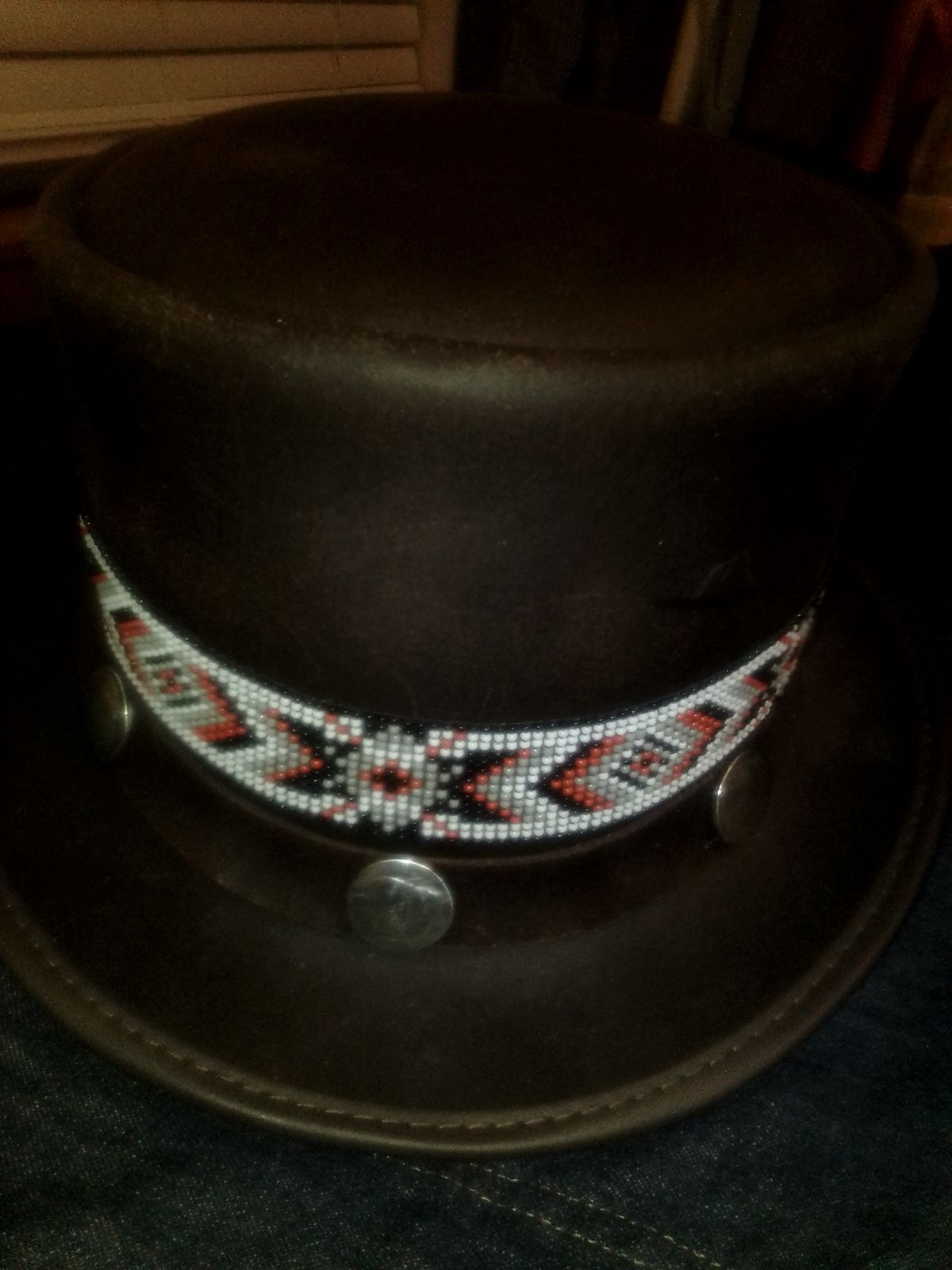 NWT Johnny Was Black Hat with Beaded Band SALE 30% OFF - Black Red White Seed Beaded Yei Dancer  main image 2