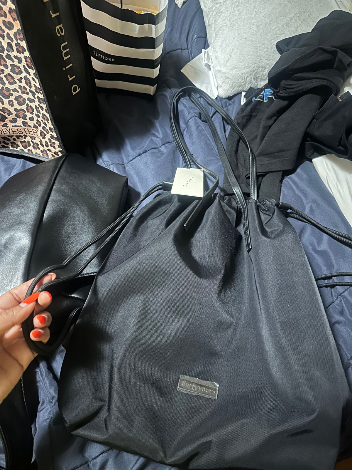 Black Nylon Shoulder Bag | Drawstring Purse | Thirty Years