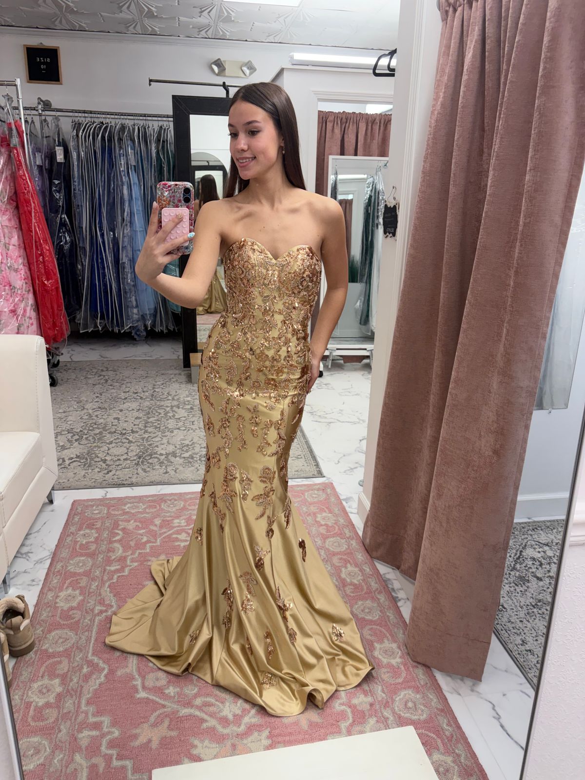 slim fit dress slacks MINNA Fashion HADES Gold Sequin Beaded Strapless Mermaid Formal Dress