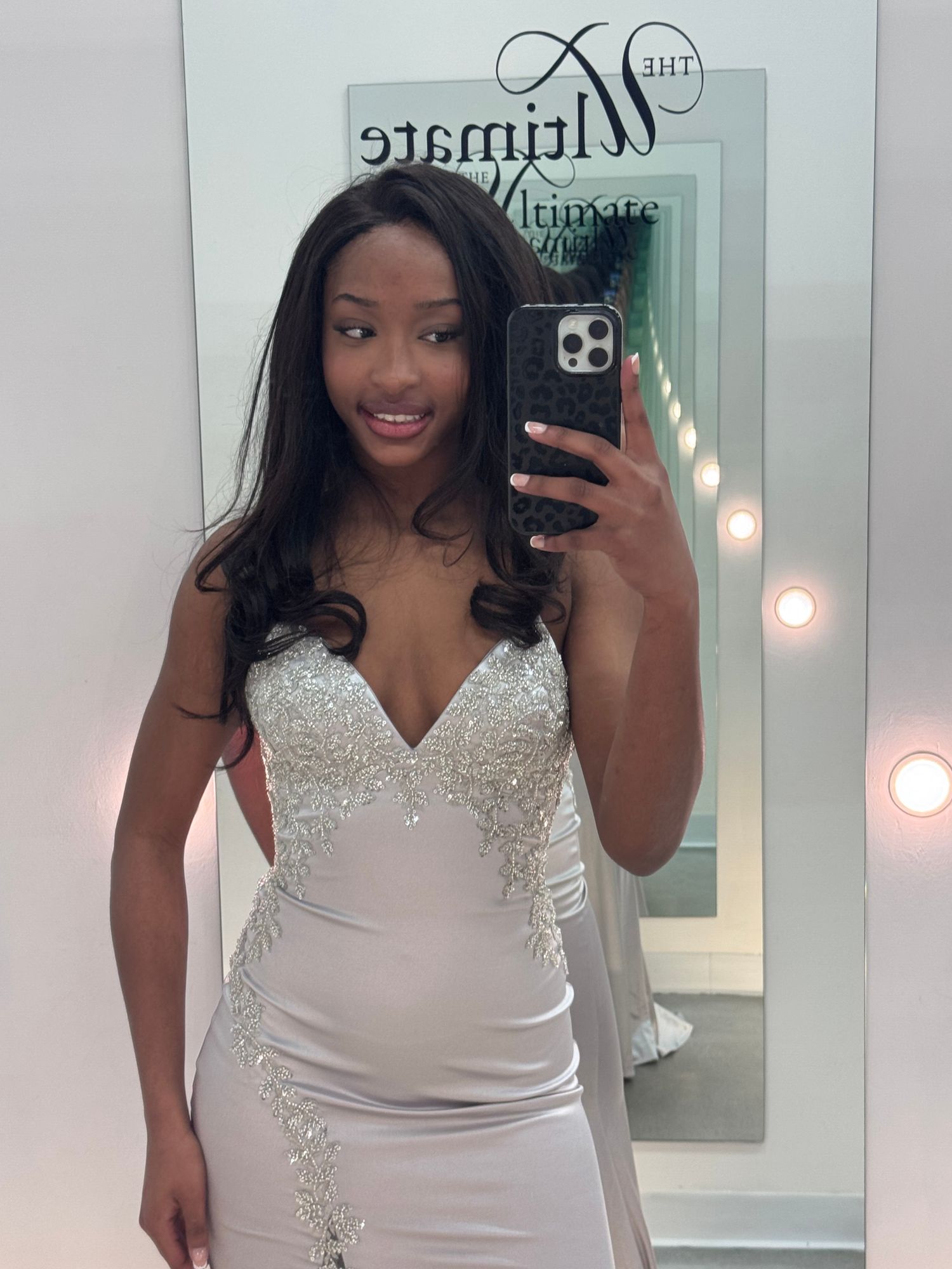 Satin V-Neck Dress With Appliqué Detailing | 11401